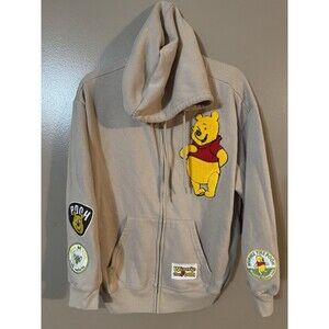 Disney Winnie The Pooh Women's Soft Full Zip Long Sleeve Hoodie Patches Size L